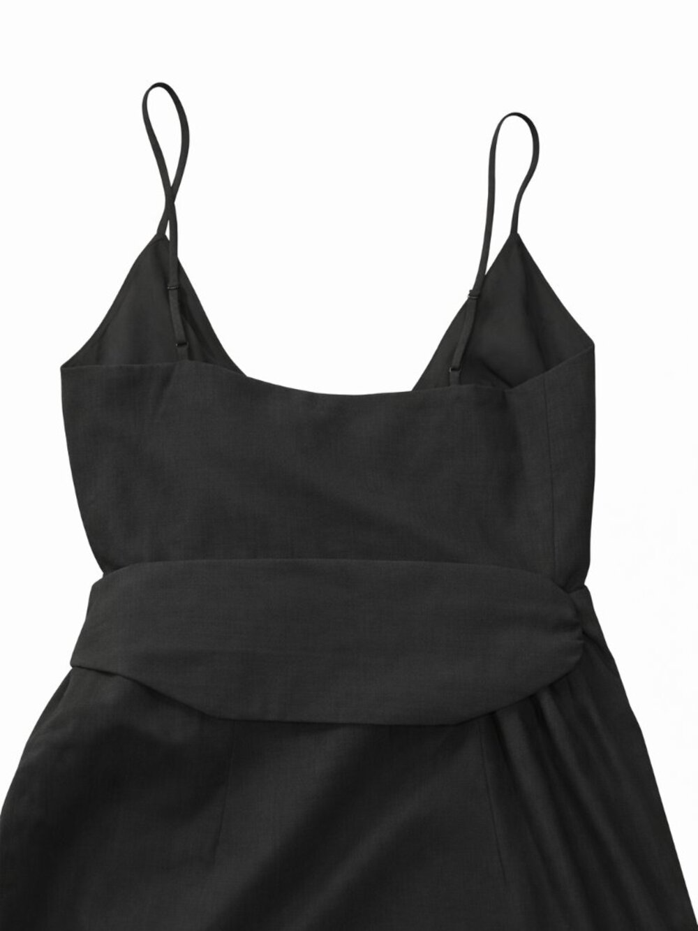 WAYF Black Wrap Midi Dress XS Spaghetti Strap Tie Waist Below Knee NWT - Picture 4 of 5